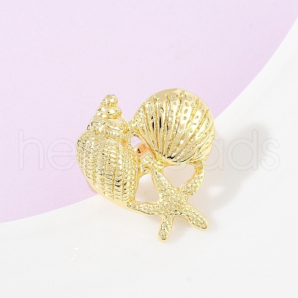 Ocean Theme Brass Cuff Rings RJEW-C135-01G-03-1