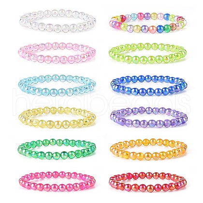AB Color Transparent Acrylic Beaded Stretch Bracelet Sets BJEW-JB09047-1