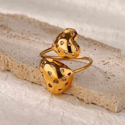 304 Stainless Steel Open Cuff Ring for Women RJEW-Z088-03G-1