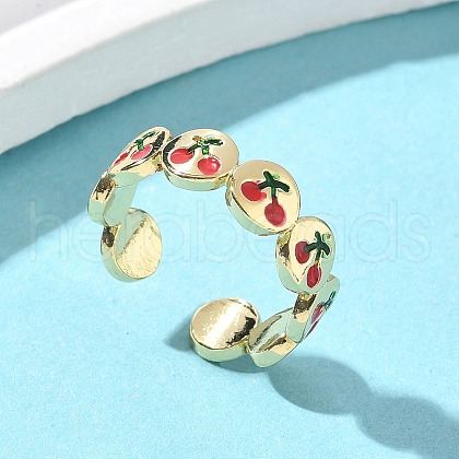 Brass Enamel Adjustable Cuff Rings for Women RJEW-G350-01D-G-1