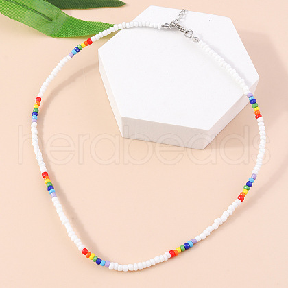 Rondelle Glass Seed Beaded Necklaces for Women FS-WGE85A7-05-1