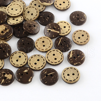 2-Hole Flat Round Coconut Buttons X-BUTT-R035-002-1