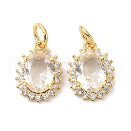 Brass Cubic Zirconia Charms ZIRC-C022-14G-1