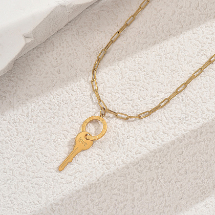 Stainless Steel Personalized Letter Circle Key Pendant Necklaces for Women NP3399-1