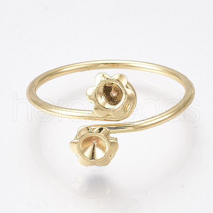 Brass Finger Ring Rhinestone Settings KK-S350-409G-1