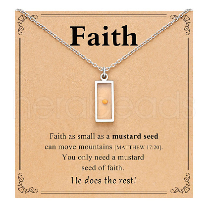 Rectangle 216 Stainless Steel Mustard Seed Pendant Necklaces for Women WG511AE-08-1