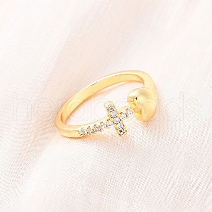 Brass Micro Pave Clear Cubic Zirconia Cuff Rings for Women RJEW-U047-15G-1