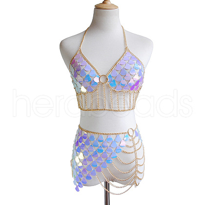 Lilac Acrylic Scale Sequin Alloy Tassel Chain Sexy Suit Body Chains for Beach Party FS-WG189BD-06-1