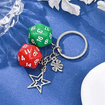 Dice Opaque Acrylic Pendant Keychain KEYC-JKC01198-02-1