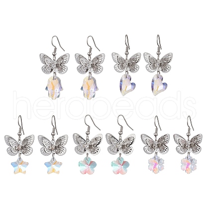 Filigree 3D Butterfly Platinum Brass Dangle Earrings EJEW-JE05676-1