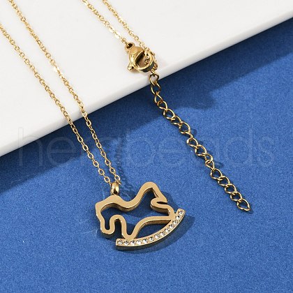 304 Stainless Steel Crystal Rhinestone Rocking Horse Pendant Necklaces for Women NJEW-F339-02G-1