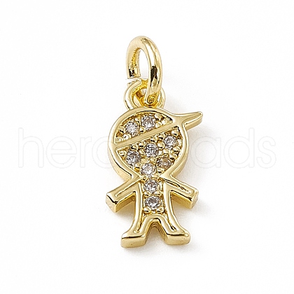 Brass Micro Pave Clear Cubic Zirconia Boy Charms ZIRC-F132-53G-1