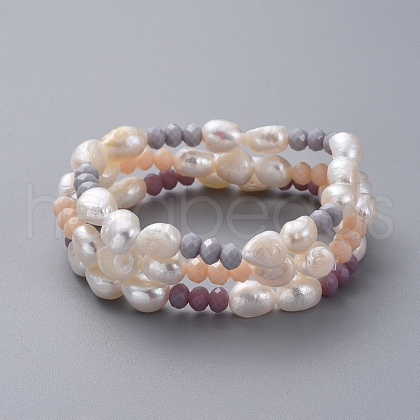 Mother's Day Jewellery Natural Baroque Pearl Stretch Bracelets BJEW-JB05059-1