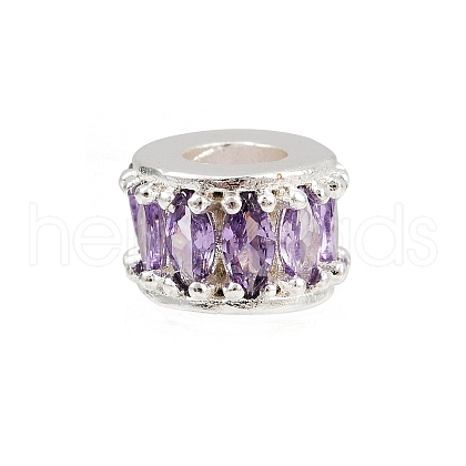 Column Rack Plating Brass Cubic Zirconia European Beads KK-L236-09S-1