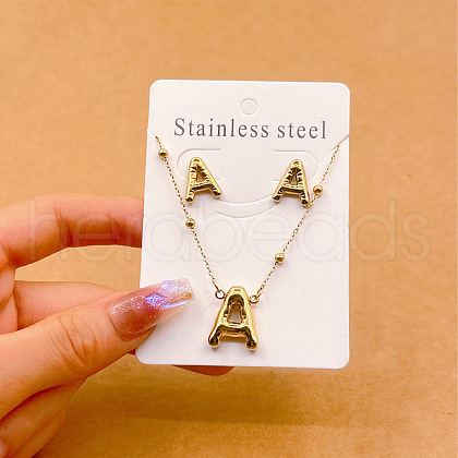 304 Stainless Steel Pendant Necklaces & Stud Earrings Sets FS-WGEB5F1-01-1
