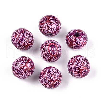 Bohemian Style Printed Schima Wood Beads WOOD-T032-31E-1