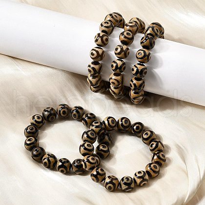 Natural Agate Round Beaded Stretch Bracelets BJEW-U047-01-1