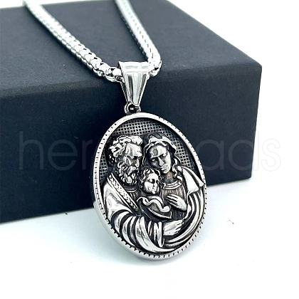 Retro Greek Mythology Stainless Steel Religion Embossed Saint Pendant Necklaces DK4418-4-1