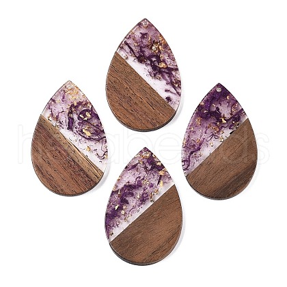 Transparent Resin & Walnut Wood Big Pendants RESI-T058-05E-1