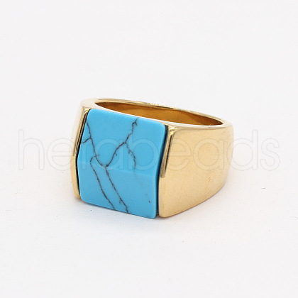 Rectangle Synthetic Turquoise Finger Ring FIND-PW0021-08D-G-1