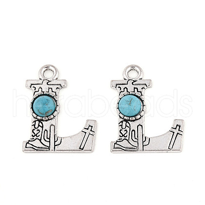 Synthetic Turquoise & Alloy Pendants PALLOY-H146-01AS-L-1
