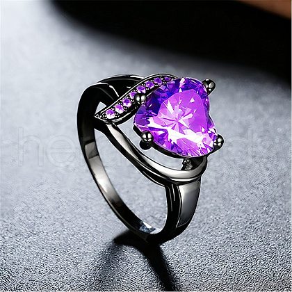Heart Brass Micro Pave Cubic Zirconia Finger Rings FS-WG4D14B-08-1