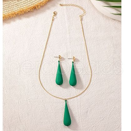 Teardrop Alloy Pendant Necklaces & Stud Dangle Earrings Sets FS-WGA2A6E-02-1