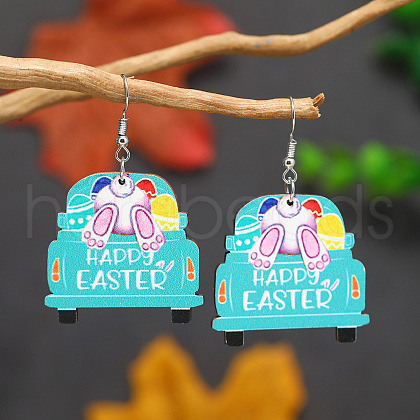 Cute Rabbit Wooden Dangle Earrings for Easter ZX2883-9-1