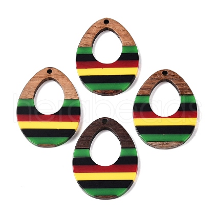 Jamaican Colour Epoxy Resin & Walnut Wood Pendants RESI-N039-122P-1