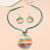 Boho Printed Natural Shell Graffiti Flat Round Pendant Earrings & Necklaces Set FS-WG2A623-05-1