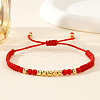 Red Acrylic Bead Woven Brass Bead Braided Bracelets YQ2804-2
