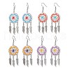 Flat Round with Feather Handmade Glass Seed Beads Chandelier Earrings EJEW-MZ00473-2