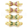 4Pcs 2 Colors Brass Micro Pave Orchid & Green Cubic Zirconia Connector Charm KK-XCP0001-08G-1