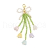 Bowknot & Flower Glass Seed Pendant Decoration HJEW-TA00311-02-1