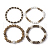 4Pcs 4 Style Dyed Natural Lava Rock Round & Coconut Disc Beaded Stretch Bracelets Set BJEW-JB09809-2