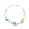 Starfish Synthetic Turquoise & Imitated Pearl Acrylic & Glass Twisted Bugle Beaded Bracelets for Women BJEW-JB11850-3