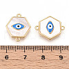 Brass Pave Natural Shell Hexagon Connector Charms KK-N258-09G-3