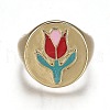 (Jewelry Parties Factory Sale)Brass Enamel Cuff Rings RJEW-H538-21G-2