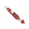 6Pcs 6 Styles Natural Carnelian & Green Aventurine & Rose Quartz & Quartz Crystal & Lapis Lazuli & Amethyst Copper Wire Wrapped Faceted Bullet Heart Pendants PALLOY-JF03482-03-4