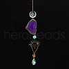 Natural Amethyst Piece & Metal Evil Eye Moon Hanging Ornaments PW-WG66301-03-1