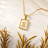 Rectangle Stainless Steel Pave Natural White Shell Initial Pendant Necklaces for Women FS-WGB5EDA-05-1