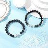 2Pcs Natural Lava Rock & Golden Sheen Obsidian Round Beads Stretch Bracelets BJEW-JB11807-1