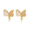 Brass Micro Pave Cubic Zirconia Shell Stud Earrings Findings KK-D363-07G-1
