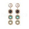 Glass Rectangle Beaded Long Dangle Stud Earrings with Imitation Pearl EJEW-TA00141-01-1