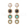 Glass Rectangle Beaded Long Dangle Stud Earrings with Imitation Pearl EJEW-TA00141-01-1