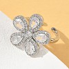 Flower Brass Micro Pave Cubic Zirconia Cuff Rings for Women RJEW-A069-14P-03-3