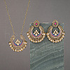 Teardrop & Ring Alloy & Plastic Pearl Enamel Pendant Necklace & Stud Dangle Earrings Sets FS-WG36BCF-04-1