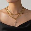 Fashionable Stainless Steel & Brass 3 layer Clear Cubic Zirconia Cross Pendant Necklaces for Women KA2927-3