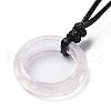 Natural Rose Quartz Ring Pendant Necklace with Waxed Cords NJEW-R262-01A-08-3