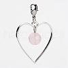 Natural Rose Quartz Dangle Pendants HJEW-JM00233-01-1